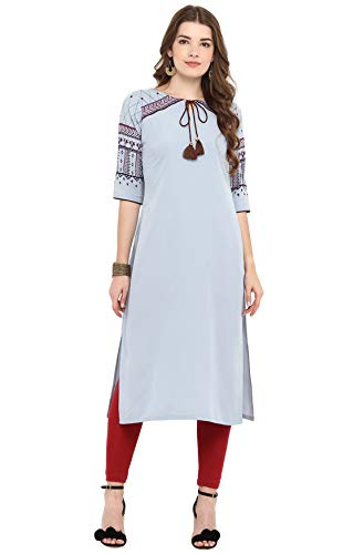 Janasya Indian Tunic Tops Crepe Kurti for Women (JNE3042-KR-S) Grey