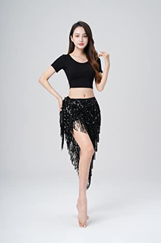 Foulard pour danse orientale avec pompon à paillettes noir - 3