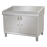 DHNDSDP Mesa Acero Inoxidable con Doble Puerta y Diseño Estructural de Tres Lados para Trabajo en Cocinas Ofrece una Gran Capacidad Almacenamiento Patas Ajustables Superficie Reforzada