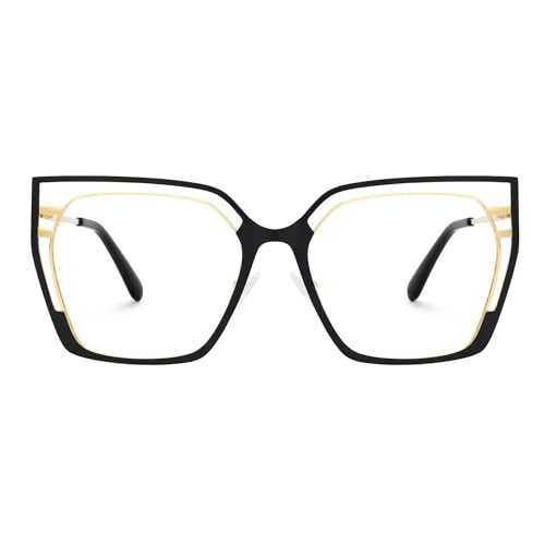 Image of Zeelool Square Blue Light Glasses for Women Oversized Metal Eyeglasses Black Designer Eyewear Glasses Anti Eyestrain Quinn JGM663645-05B