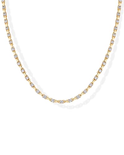 PAVOI 14K Gold Plated Simulated Diamond Tennis Necklaces for Women - Classic Tennis Chain - Timeless Station Round and Pear Cubic Zirconia Stones Choker Necklace