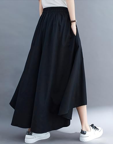 chouyatou Women's Summer Casual High Low Culottes Flowy Pants High Waist Wide Leg Capri Palazzo Trousers3