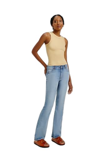 Calça Jeans Feminina Hering Flare Cintura Média Com Elastano - Azul 044