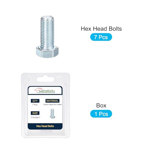 Image of METALLIXITY Hex Bolts (7 /16-20x1) 7Pcs, Carbon Steel Zinc Plated Fully Threaded, UNF Fine Thread Hex Head Screw Bolt - for Furniture Repair, Silver