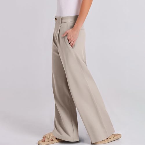 Comfy Work Pants Women Business Casual Slacks High Waisted Wide Leg Dress Pants Office Linen Trousers with Pockets3