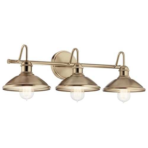 Image of Kichler Clyde 3 Light Bathroom Vanity in a Rich Champagne Bronze Finish, for Bathrooms, (7.25 inch H x 26.5 inch W x 8.25 inch Ext.), 45945CPZ