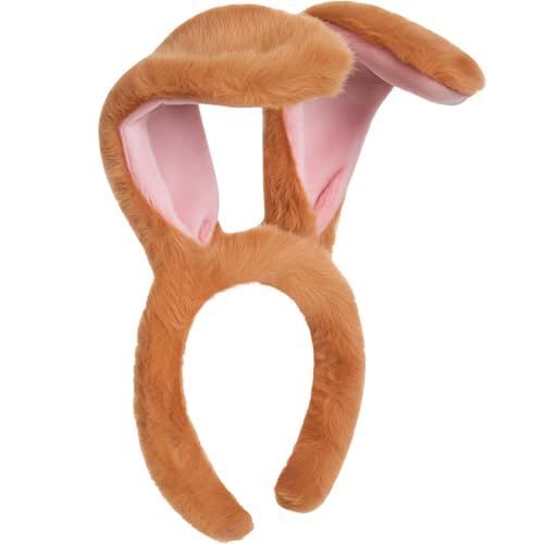 Tagberoy Plush Bunny Ears Headband Brown Rabbit Ears Headband for Easter Halloween Cosplay Party Rabbit Ear Hair Aaccessories