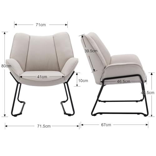 Ya-Home Sessel Wohnzimmer Loungesessel modern Lesesessel gepolstert Ohrensessel mit Metallbeinen für Schlafzimmer/Wohnzimmer, Leinen, Beige