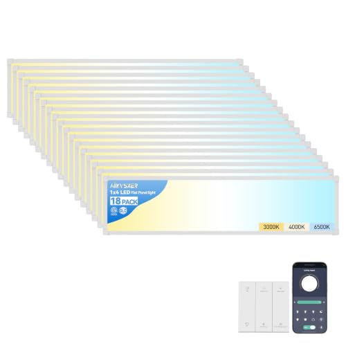 Image of AIKVSXER 1x4 LED Flat Panel Light Surface Mount, 2.4G Switch & App, 18 Pack