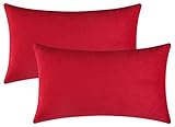 Mixhug Set of 2 Cozy Velvet Rectangle Decorative Throw Pillow Covers for Couch and Bed, Red, 12 x 20 Inches