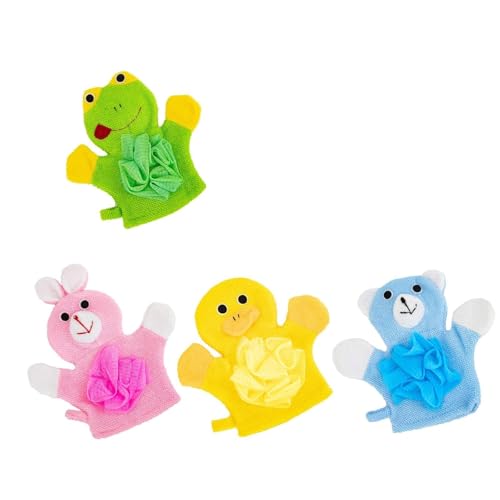 EnixwH 4 Pièces Gant de Toilette Bebe en Motif Animal, Gant Toilette Double Usage, Gant de Toilette Enfant de Dessin Animé, Gants de Toilette Coton pour...