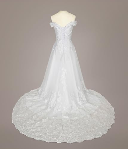 Fanciest Women's Lace Wedding Dresses for Bride 2025 Ball Gowns White4