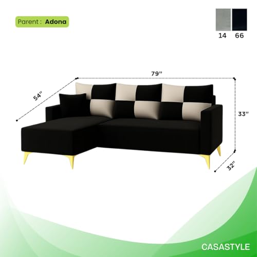 Image of CASASTYLE Brogan 4 Seater Fabric LHS L Shape Sofa Set (Black) in Premium Velvet Finish | Durable Comfort | Ideal for Living Room