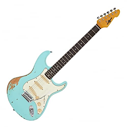 Gear4music LA Legacy Road Worn Guitare électrique – Lagoon Blue - Les Beatles, Paul McCartney, John Lennon, RIngo Starr, George Harrison Gear4music LA Legacy Road Worn Guitare électrique - Lagoon Blue