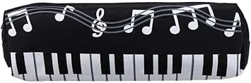 Gowxs Black Oxford Cloth Pencil Case,Square Single Layer Music Notes Piano Keyboard Pencil Case Pencil Holders and Pen Holders Large Capacity Pen Bags Stationery Office Supplies
