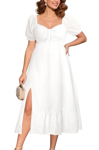 Pinup Fashion Plus Size Summer Dresses Women - Eyelet Bridal Shower Grauation Easter Spring Casual Wedding Guest Long Dress