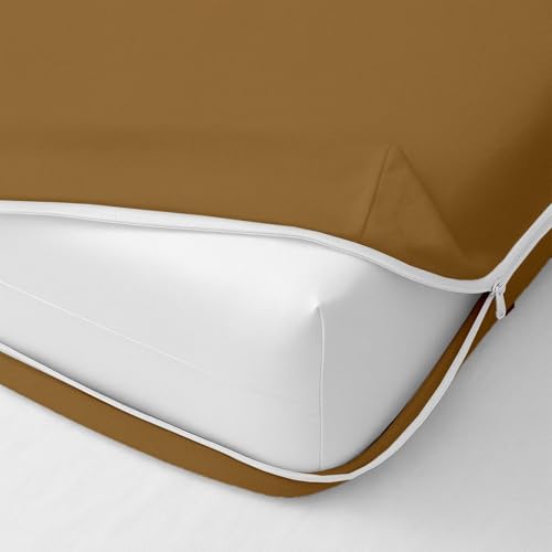 Image of Dreamly Linen - Single Size Mattress Protector Waterproof All 6-Sided Beige Mattress Cover for Single Bed Size with 6 Inch Drop (75x42x6)