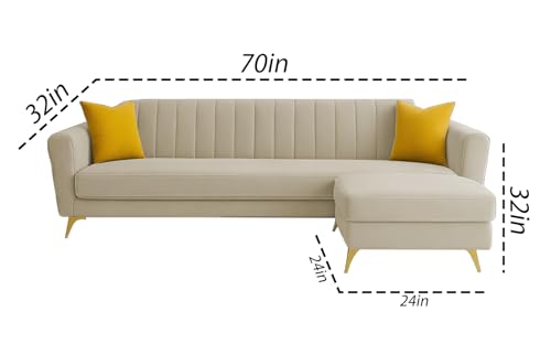 Image of Casaliving Murdock 4 Seater Convertible Sofa Set for Living Room, 3 Seater & Ottoman Modular Sectional Couch for Small Space (Cream Colour) Fabric