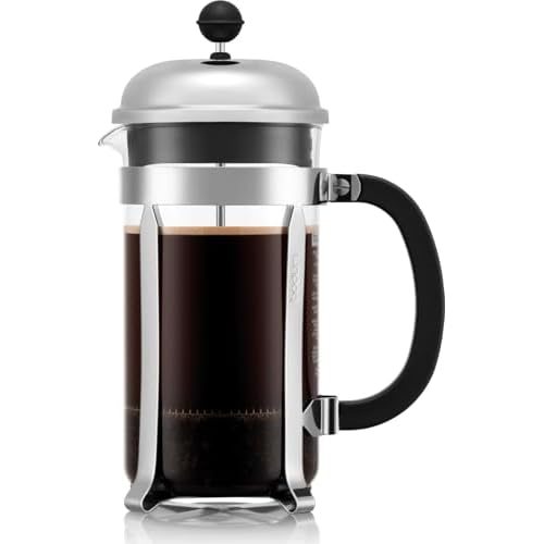 Bodum 34oz Chambord French Press Coffee Maker, High-Heat Borosilicate Glass, Polished Stainless Steel – Made in Portugal