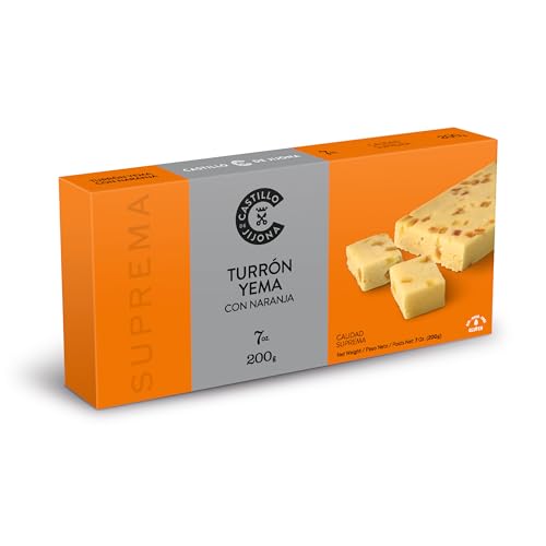 Castillo de Jijona - Turrón de Yema Tostada con Naranja 200gr - Turrón Original - Tradición y Creatividad - Sin Gluten - Calidad Suprema - Receta Artesanal - Fabricado en España (Jijona)