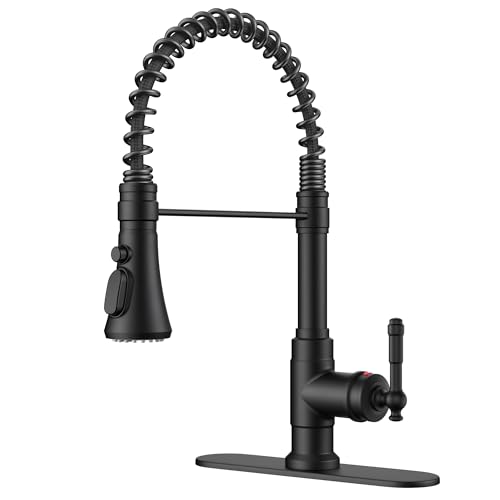 Image of FORIOUS Black Vintage Kitchen Faucet Pull Down Sprayer Stainless Steel, High Arc Single Handle Antique Sink Faucet 1 or 3 Holes for Pot Filler, Farmhouse Camper RV Wet Bar