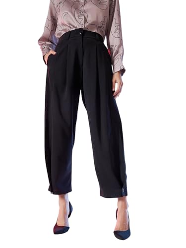 Image of Black Button Hem Darted Balloon Pants