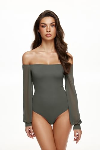 Save 40% on REORIA Women's Off Shoulder Mesh Bodysuit Top - Image 3