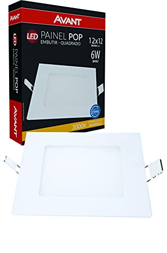 Painel Plafon LED 6W de Embutir Quadrado 12cm, Bivolt, 3000k Branco Quente, Avant