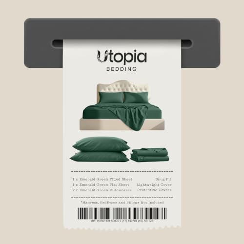 Image of Utopia Bedding Queen Size Sheet Set - 4 Piece Bed Sheets, Soft and Breathable Microfiber, Includes 1 Fitted Sheet, 1 Flat Sheet and 2 Pillowcases - Oeko Tex (Emerald Green)