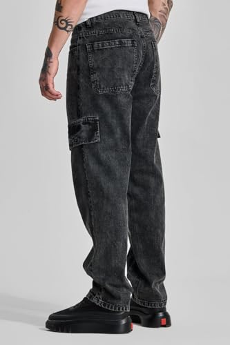 Image of SNITCH Charcoal Grey Multi Pocket Regular Fit Cargo Jeans