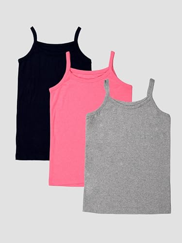 Image of KiddoPanti Girls 100% Cotton Rib Solid Camisole Tank Top Pack of 3