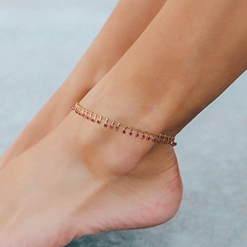 Image of MTMY Gold Anklets for Women 14K Gold Plated Tiny Bead Anklet Colorful Tassel Foot Chain Dainty Adjustable Cute Summer Beach Boho Anklets Jewelry Gift