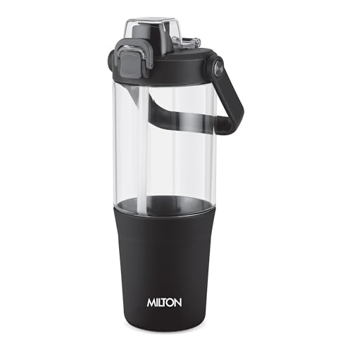 Image of MILTON Summit 1200 2-in-1 Sip or Gulp Lid Tumbler 1200 ml | Plastic Water Bottle with Sturdy Handle & Straw | Leak-Proof, BPA-Free | Perfect for Office, Gym, Travel Tumbler for Men and Women, Black