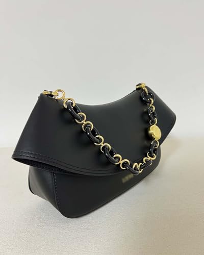 Designer-Inspired Leather Handbag for Women-Detachable Donut Chain & Tubular Strap-Multi-Way Carry Shoulder Bag (10.2in)2