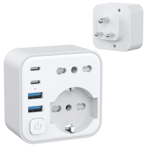 Aochxin Adattatore Presa Sudafrica, 6 in 1 Adattatore Sudafrica Italiano con 4 USB, per Sudafrica, Namibia, Swaziland, Lesotho, Adattatore Prese Sudafrica 3680W, Spina da Viaggio (Tipo M)