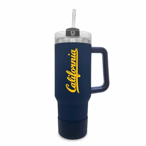 Image of Campus Colors College & University 40 oz Travel Tumbler With Handle - Dual Option Lid With Straw - Vacuum Insulated Stainless Steel (Cal Golden Bears - Navy)