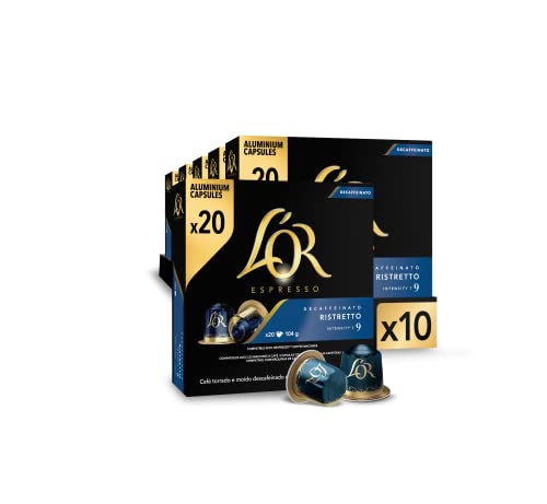 L'OR Espresso Cápsulas de Café Ristretto Decaffeinato | Intensidad 9 | 200 Cápsulas Compatibles Nespresso (R)