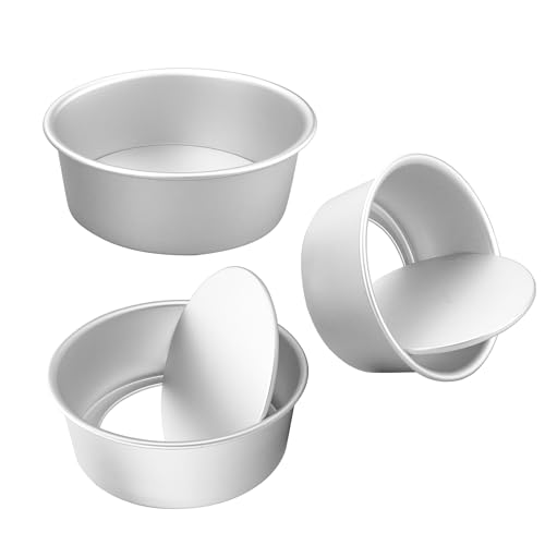 3 Pcs Round Cake Tin 8 Inch, Aluminum Deep Cake Tin with Removable Bottom, Non-Stick Round Baking Pan for Cake Baking, Cake DIY, Party, Birthday, Wedding