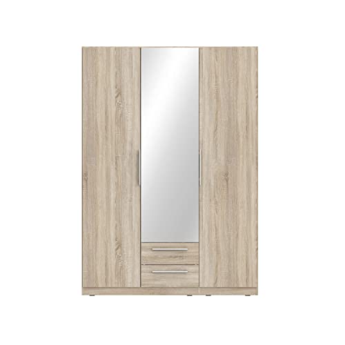 Forte Armario CADIXO 150 160 con espejo, estilo escandinavo, 3 puertas, 2 cajones, roble Sonoma, 150x213x59 cm
