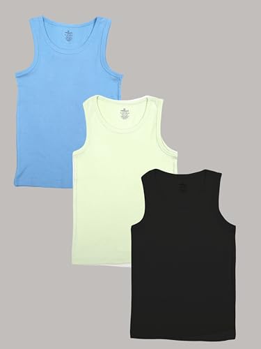Image of KiddoPanti Boys 100% Cotton Vest Pack of 3 | Cotton 1x1 Rib Knit Sleeveless Innerwear | Soft & Breathable Kids Vest