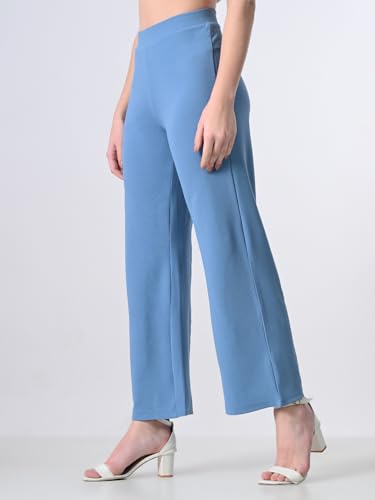 Image of Women's High Waist Straight Fit Trousers,Solid Korean Stretchable Pants for Women, Regular Fit Elastic Waist Full Length Formal Trouser,Casual,Office Wear