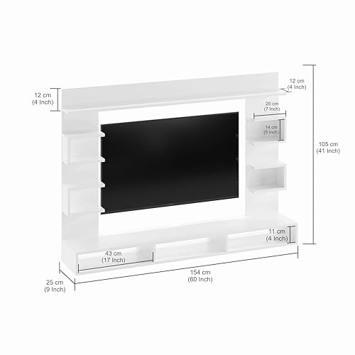 Image of FURNEASER Steven Wall Mount TV Unit for Living Room Wooden Entertainment Center with Storage Shelves Modern TV Panel Stand Showcase for up to 43 Inch Media Console Cabinet Wenge & White