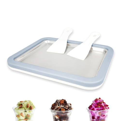 Máquina para hacer helados en rollo instantáneamente con 2 espátulas, placa de yogur congelado, hecho en casa, molde instantáneo para gelatina/rollo (azul claro)