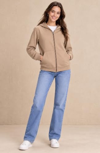 Image of SANE ORIGINALS Women's Cotton Blend Fleece Zip Up Hoodie Sweatshirt, Warm Winter Full Zip Jacket with Kangaroo Pockets