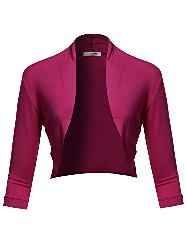 Ssoulm Women's 3/4 Sleeve Open Front Bolero Shrug Cardigan Magenta L #TOP1
