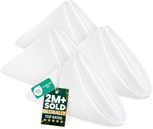 Home [60 Pack, White] Cloth Napkins 17x17 Inches, 100% Polyester Hemmed Edges, Washable and Reusable Ideal for Parties, Weddings and Dinners