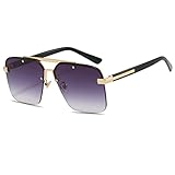 Mriendao Trendy Aviator Sunglasses Mens Womens Large Square Metal Rimless Frame Shades Lentes De Sol Para Mujer