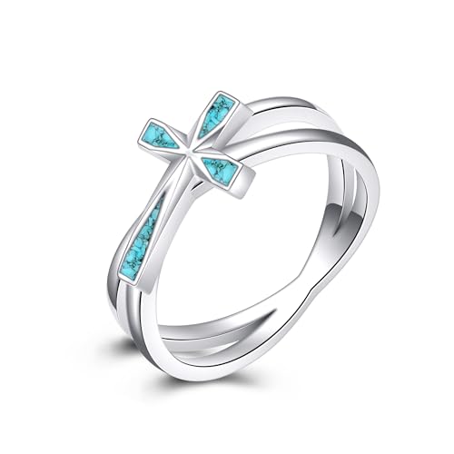 Bague croix turquoise en argent 925 : un bijou religieux raffiné