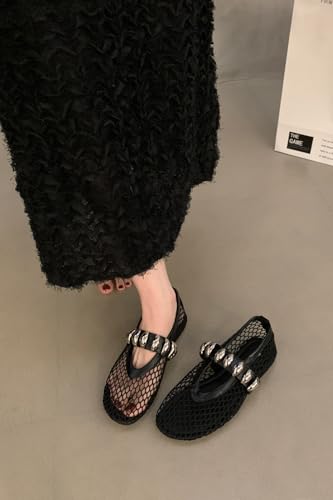 ZQW Woven Mesh Ballet Flats for Women Rhinestone Low Heel Flats Slip-On Cute Dressy Shoes Day Night Summer Outfits4