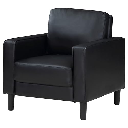 Sillón con asiento de cuero sintético y estructura de madera negro miniatura 5